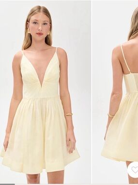 Zimmermann Illuminate V Neck Mini Dress in Lemon
